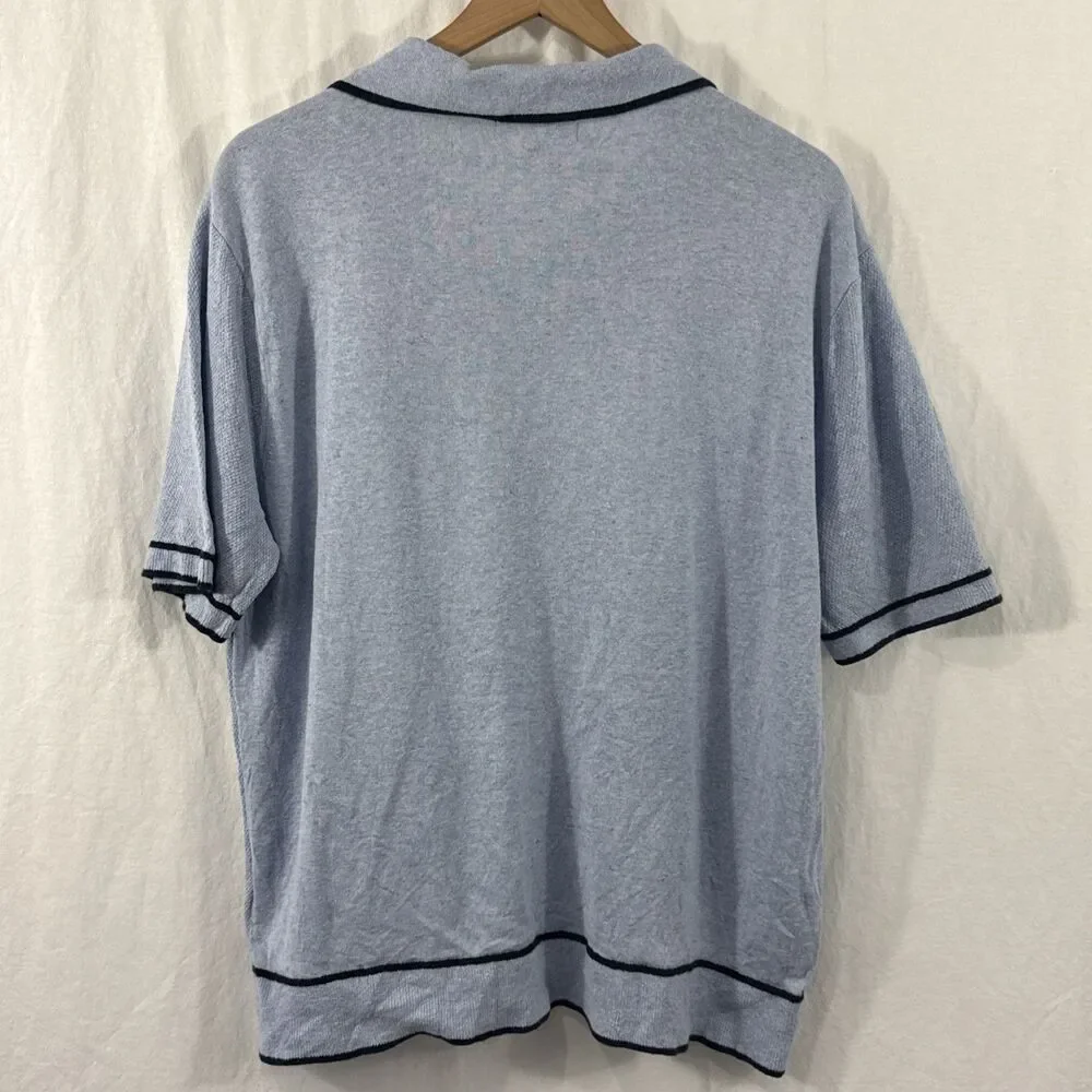 Banana Republic Blue Silk Linen Sweater Polo Shirt Men’s Sz L Old Money Beach